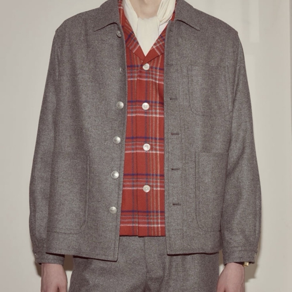 BODE Grey Dovecote Franck 100% Wool Chore Jacket Mens Size XL